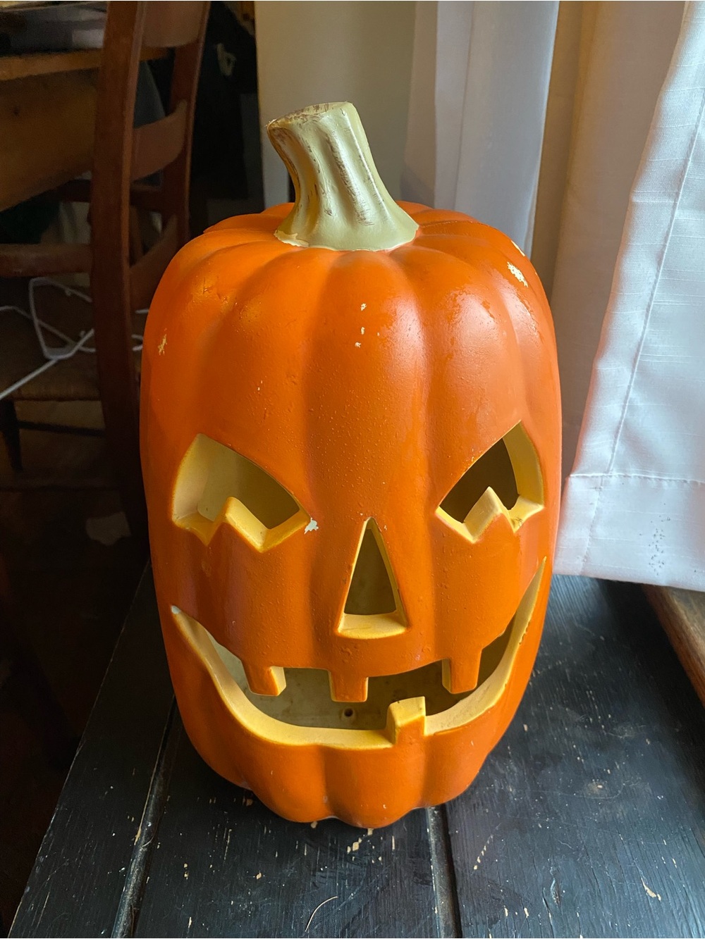 Festive Orange Pumpkin Lantern with Gold Stem no light 17 inch